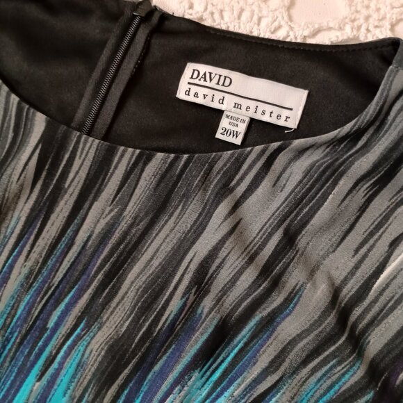New David Meister Sheath Pencil Dress Starburst Knit Blue Gray 3/4 Slv 20W Women - Picture 4 of 11